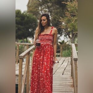 Free People Color My World Floral Jumpsuit In Red Size XS